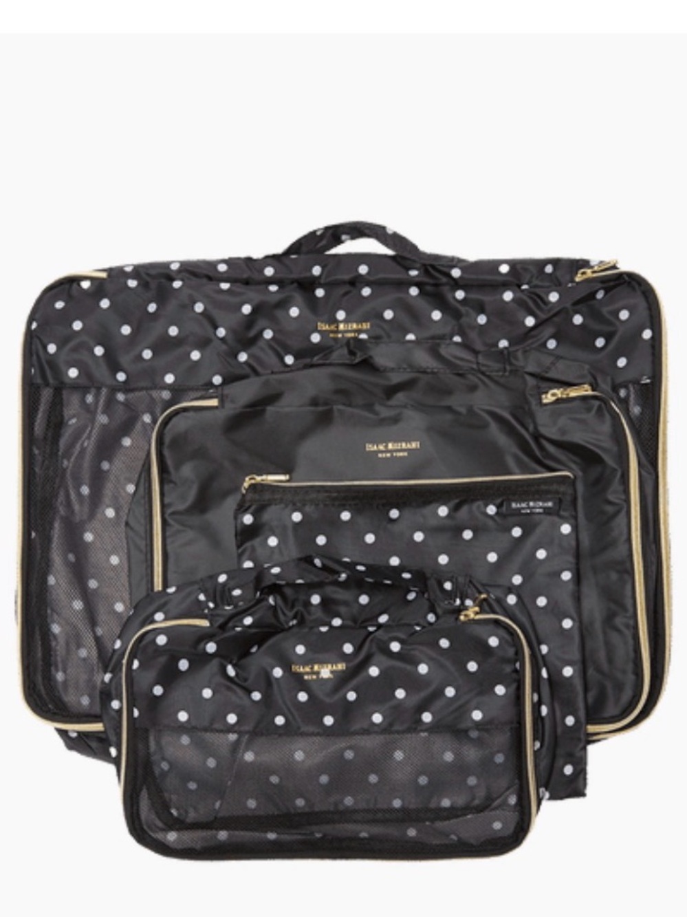 Isaac Mizrahi - Black Polka Dot Packing Cube Set with Gold Trim